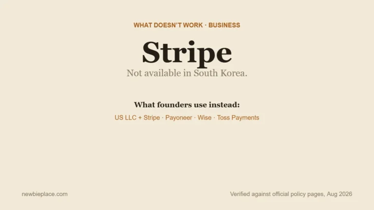 Stripe not available in South Korea: founders use US LLC plus Stripe, Payoneer, Wise, or Toss Payments